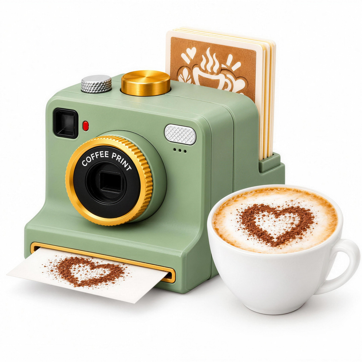 Cámara estampadora de café verde con capuchino