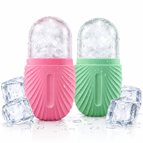 Rodillo de hielo facial rosa y verde